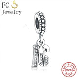 925 Sterling Silver Number 16 Charm Bracelet Bead