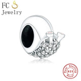 925 Silver European Snail Pink CZ Charm Bracelet DIY