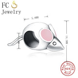925 Sterling Silver Mouse Charm Bracelet Pink Enamel Beads
