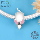 925 Sterling Silver Mouse Charm Bracelet Pink Enamel Beads