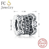 Silver Lace of Love Heart Bracelet Charm with Zirconia Spacer Beads