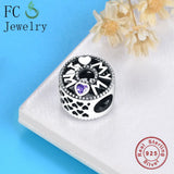 Love Mom Heart Charm Bracelet 925 Sterling Silver Purple Zircon Stone Bead