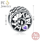 Love Mom Heart Charm Bracelet 925 Sterling Silver Purple Zircon Stone Bead
