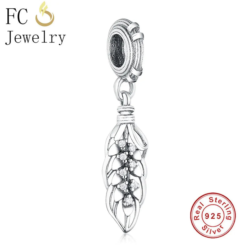925 Sterling Silver Feather Crystal Pendant Bracelet DIY