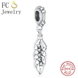 925 Sterling Silver Feather Crystal Pendant Bracelet DIY