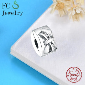 925 Silver Charms Bracelet Bangle Bow Clip Bead Pendant DIY Berloque