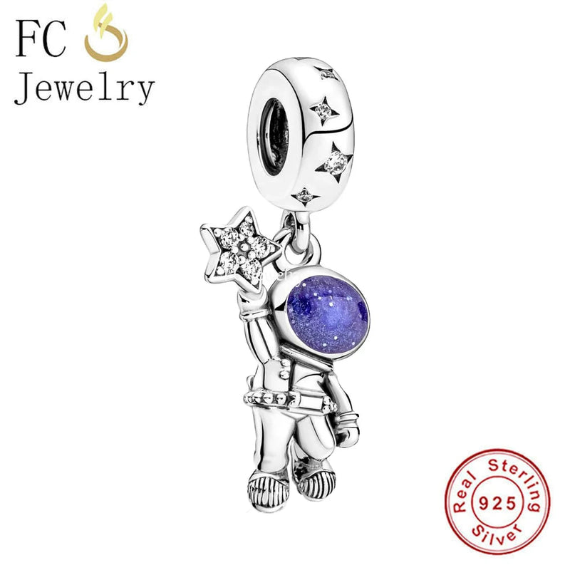 925 Silver Astronaut Hands With Stars Beads Pendant for Charm Bracelet