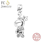 925 Silver Astronaut Hands With Stars Beads Pendant for Charm Bracelet