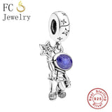 925 Silver Astronaut Hands With Stars Beads Pendant for Charm Bracelet
