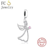 925 Silver Love Angel with Pink Heart Charm Bead for Women