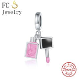 925 Silver Pink Nail Polish Bottle Bead for Charm Bracelet