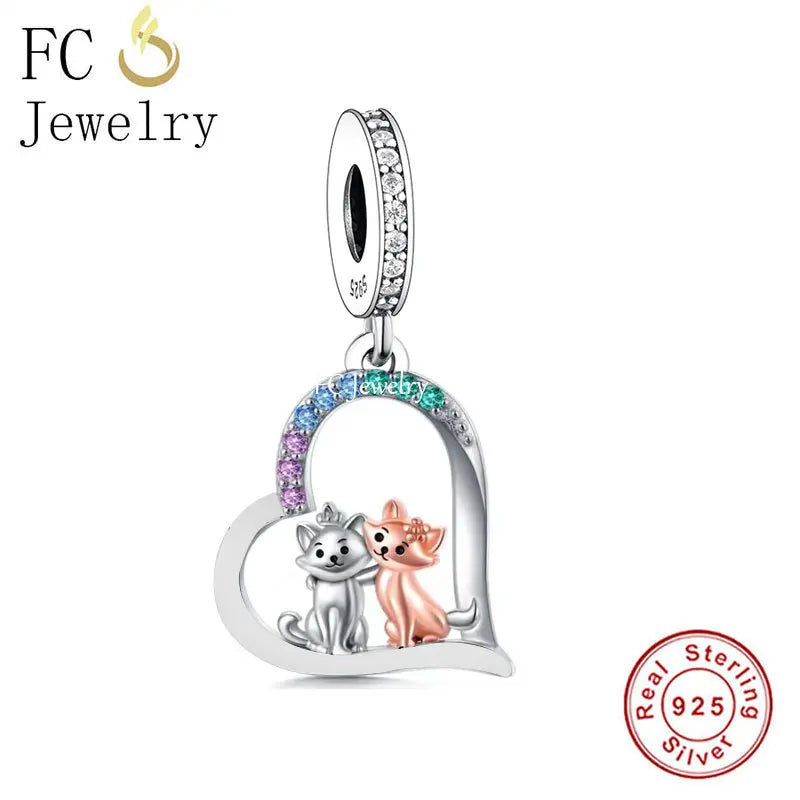 925 Sterling Silver Sister Cat Forever Bead for Charm Bracelet
