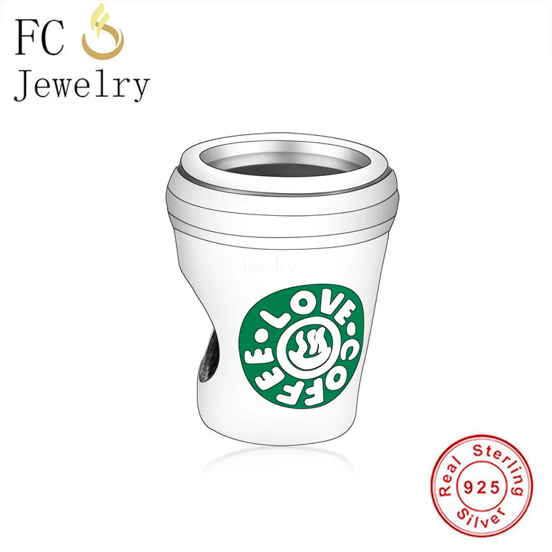925 Sterling Silver Coffee Cup Mug Bead Charm for Bracelet