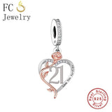 925 Silver Number Bead 18th 30th 40th Anniversary Charm Bracelet Fit