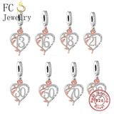 925 Silver Number Bead 18th 30th 40th Anniversary Charm Bracelet Fit