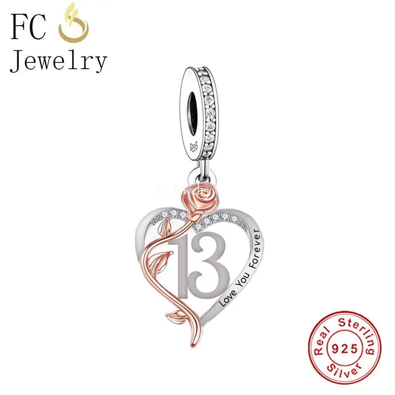 925 Silver Number Bead 18th 30th 40th Anniversary Charm Bracelet Fit