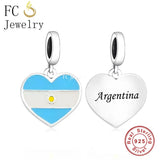 925 Silver Argentina Flag Enamel Charm Bead for Bracelet