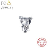 925 Silver Braid Girl Hug Unicorn Cat Bulldog Bead