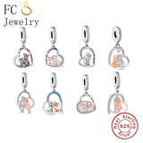 925 Silver Couple Boy Girl Monkey Tiger Bear Cat Bead for Bracelet
