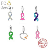 925 Silver Down Syndrome & Yellow Zircon Ribbon Awareness Bead