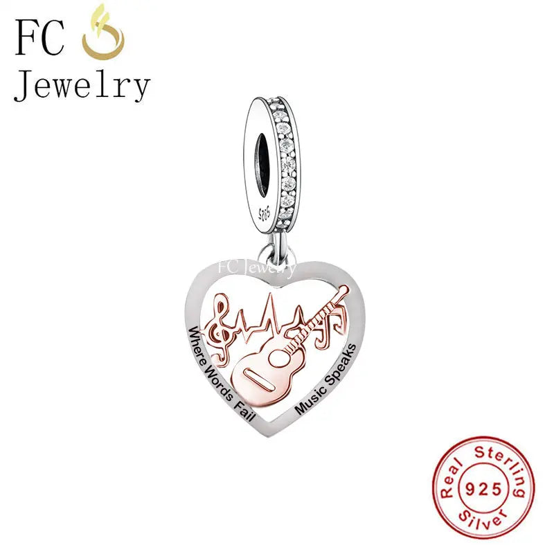 925 Silver Guitar Music Note Charm Bead