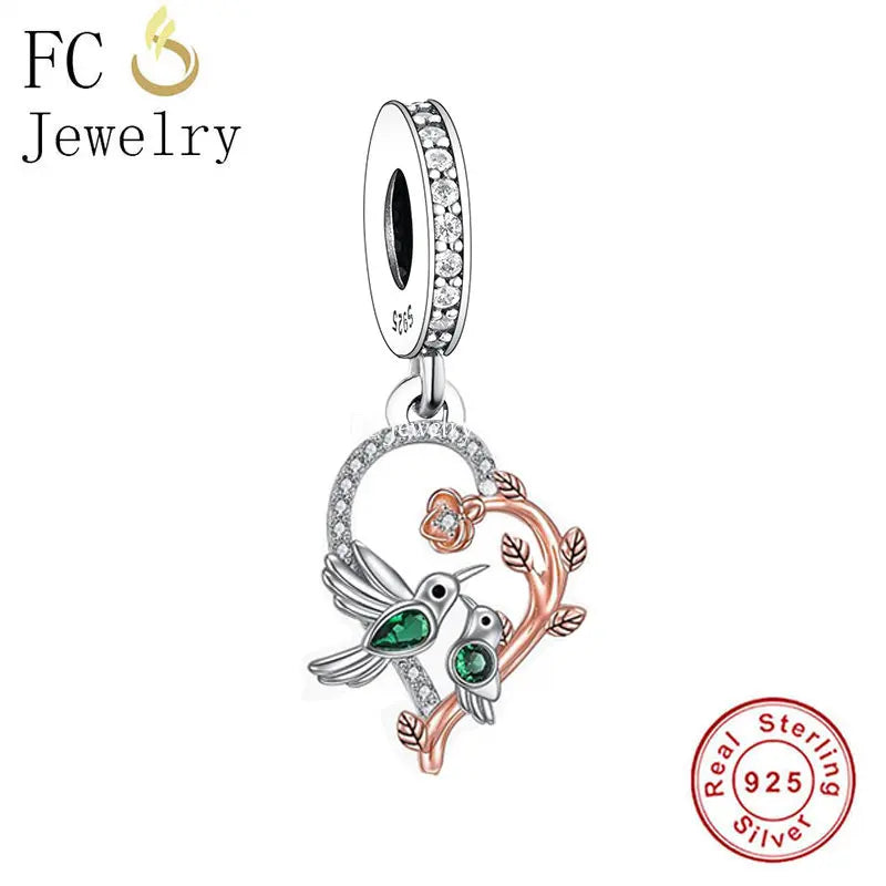 925 Silver Hummingnird Mother and Daughter Bead Charm Bracelet