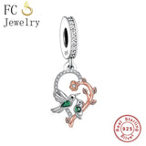 925 Silver Hummingnird Mother and Daughter Bead Charm Bracelet
