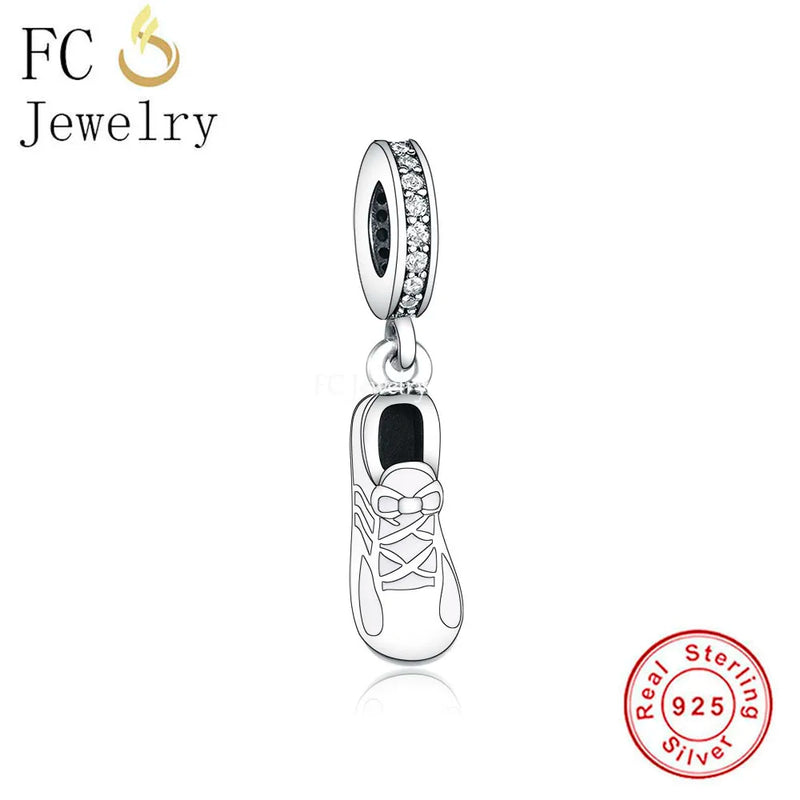 925 Silver Tennis Sneaker Bead Charm Bracelet Fit
