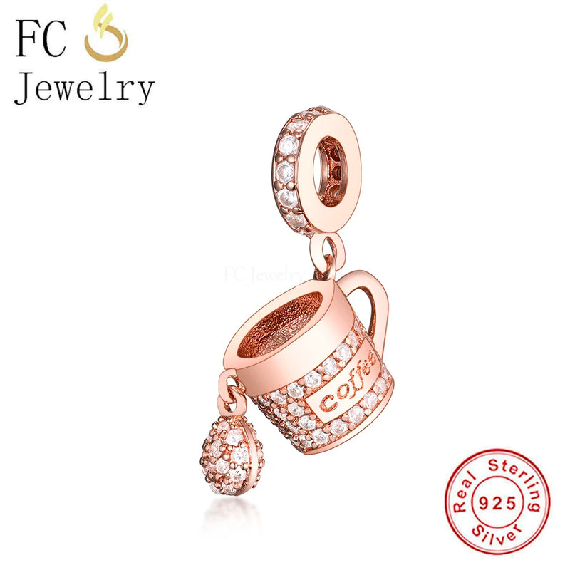 925 Silver Love Coffee Cup Bean Bead Women Charm Bracelet