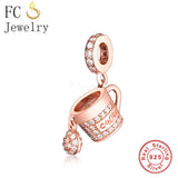 925 Silver Love Coffee Cup Bean Bead Women Charm Bracelet