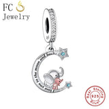 925 Silver Love You To the Moon and Back Elephant Mum Baby Bead