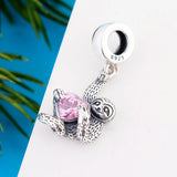 925 Silver Monkey Charm Bead Pink Heart Zirconia Stone