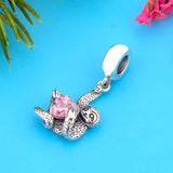 925 Silver Monkey Charm Bead Pink Heart Zirconia Stone