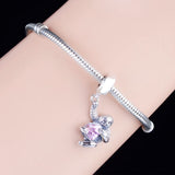 925 Silver Monkey Charm Bead Pink Heart Zirconia Stone