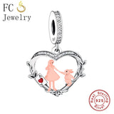 925 Silver Plant Poker Girl and Rabbit Bunny Charm Bead