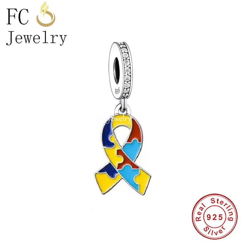 925 Silver Puzzle Piece Autism Awareness Charm Bead