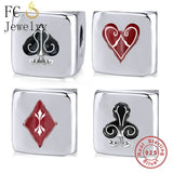 925 Silver Red Heart Sqaure Dice Poker Poker Plum Blossom Bead