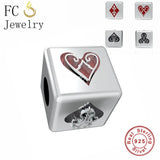 925 Silver Red Heart Sqaure Dice Poker Poker Plum Blossom Bead