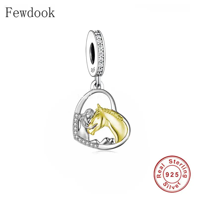 925 Silver Zircon Horse Head Charm Bead DIY Jewelry Making
