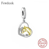 925 Silver Zircon Horse Head Charm Bead DIY Jewelry Making