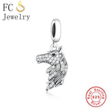 925 Silver Zircon Horse Head Charm Bead DIY Jewelry Making
