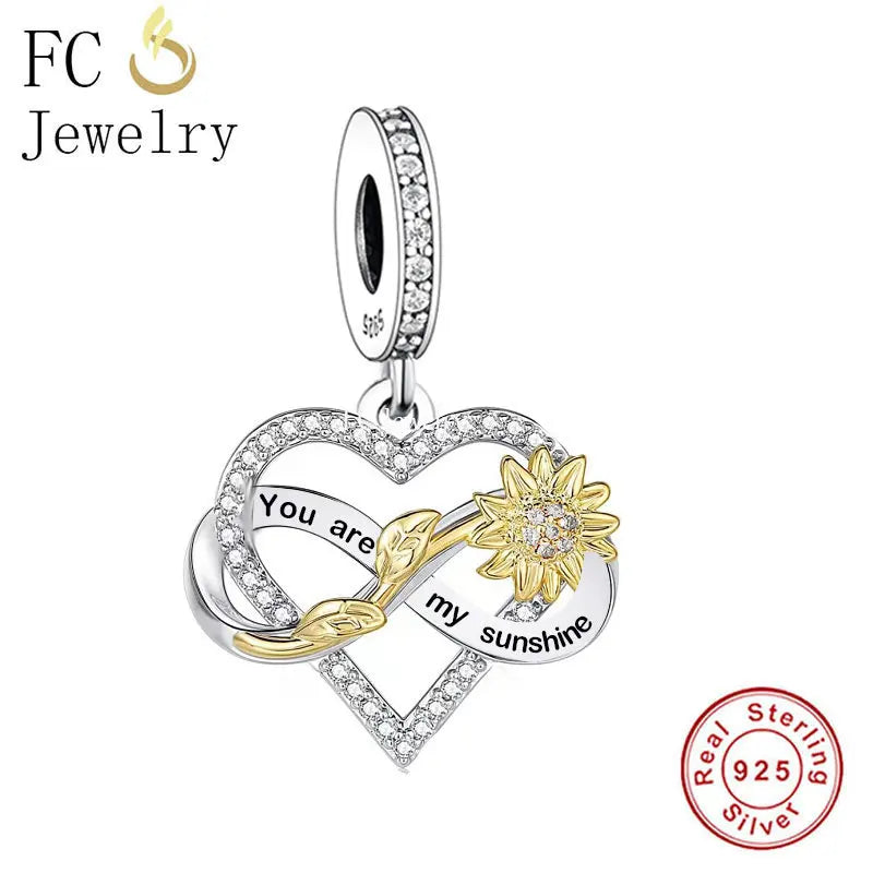 Sunflower You Are My Sunshine Charm for Bracelet 925 Silver