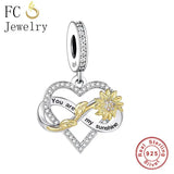 Sunflower You Are My Sunshine Charm for Bracelet 925 Silver