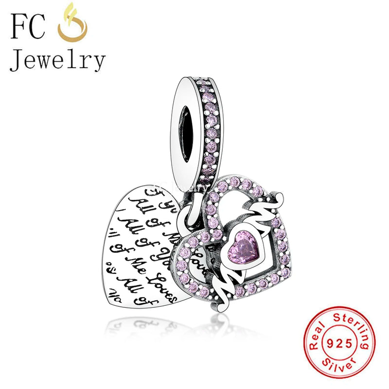 925 Silver All of You Mom Pink Zircon Bead for Berloque