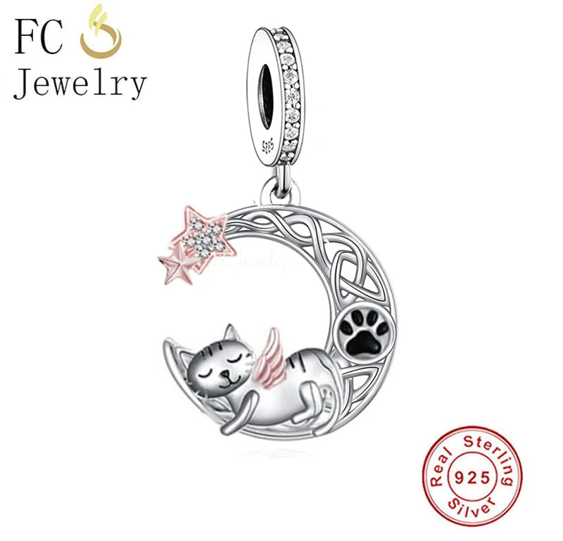 Angel Cat Charm Bead 925 Sterling Silver