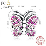 925 Sterling Silver Butterfly Charm with Pink Zirconia Bead