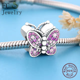 925 Sterling Silver Butterfly Charm with Pink Zirconia Bead