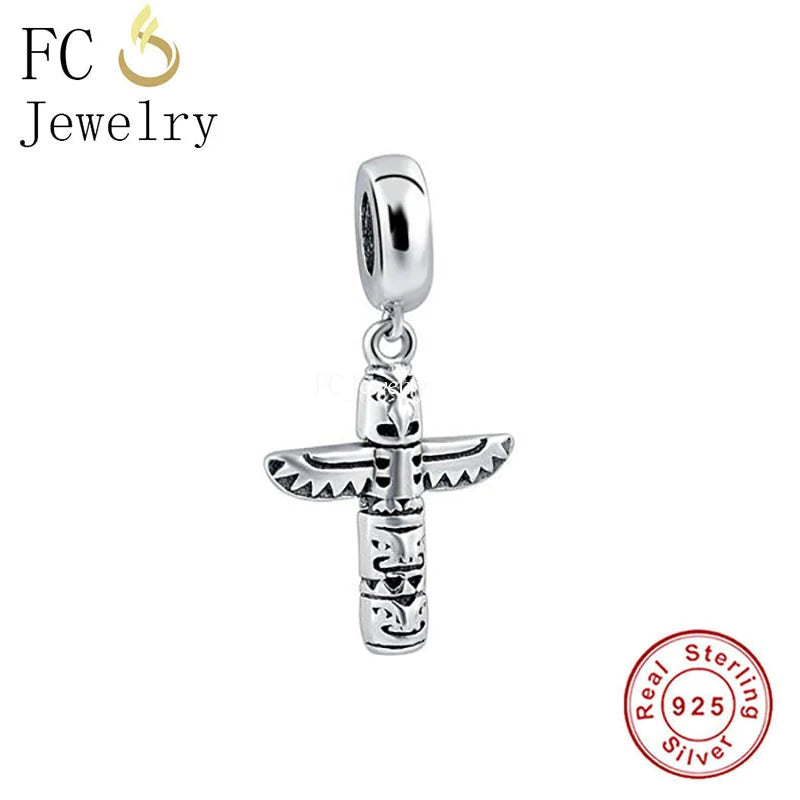 925 Silver Bird Totem Pole Charm Bead for Bracelet DIY