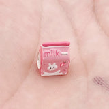 925 Sterling Silver Pink Enamel Milk Bottle Charm Bead for Bracelet