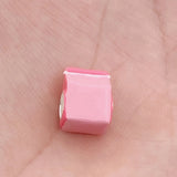 925 Sterling Silver Pink Enamel Milk Bottle Charm Bead for Bracelet